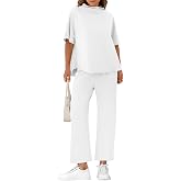 Yousify Women's Two Piece Lounge Sets 3/4 Sleeve Tops Wide Leg Pants Set | Skin Friendly, Breathable, Batwing Sleeve Capelet, Crew Neck, Elastic Waist, Airport Travel Outfit