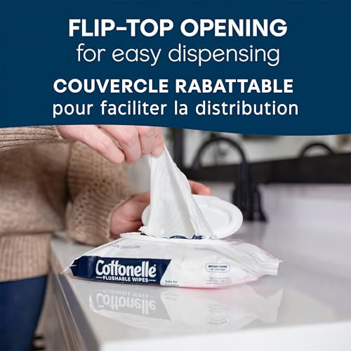 Cottonelle Fragrance Free Flushable Wet Wipes, Adult Wet Wipes, 2 Flip-Top Packs, 42 Wipes Per Pack (84 Total Flushable Wipes)
