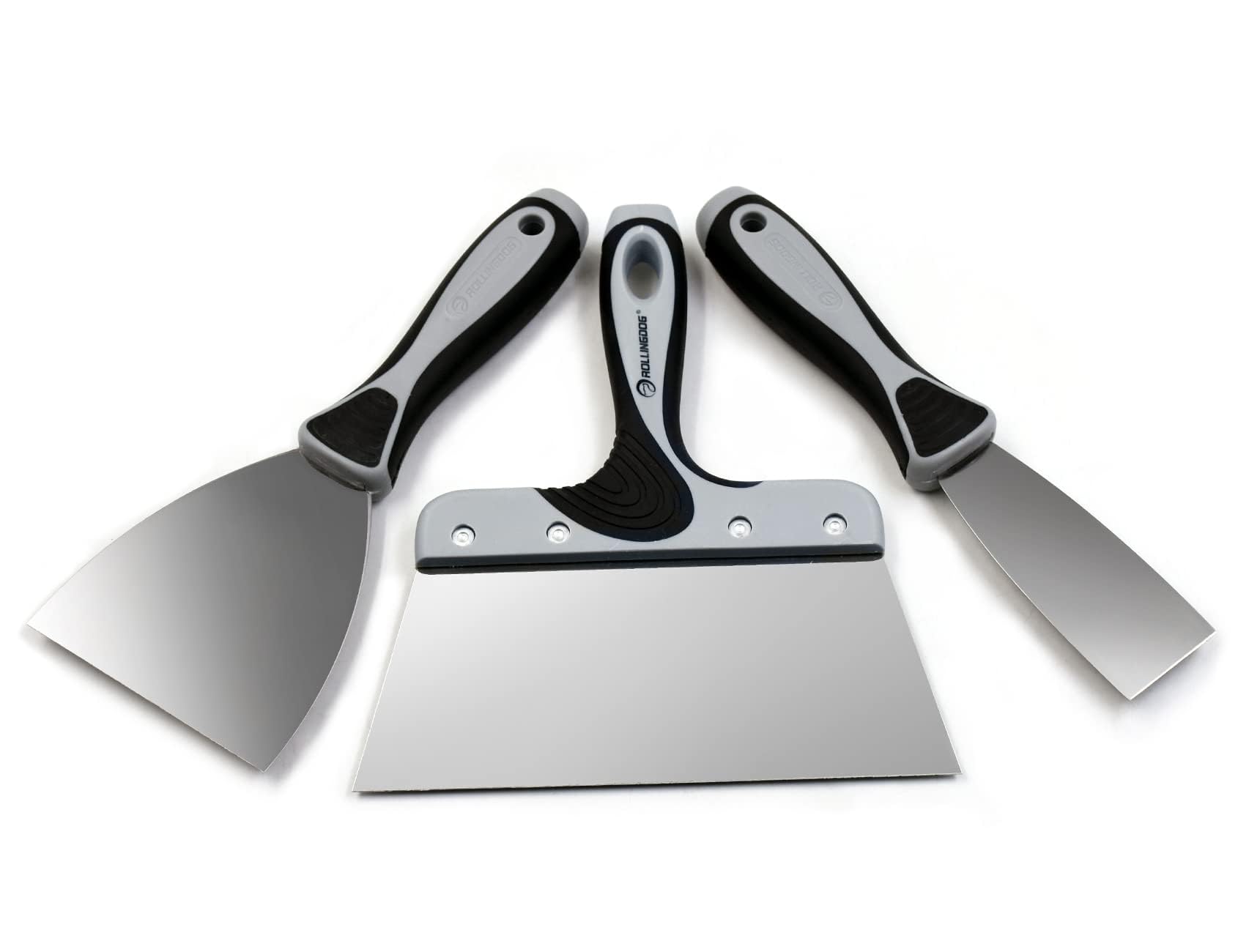 ROLLINGDOG 3PCS Wallpaper Scraper Set-Filling Knife Set,Stainless Steel Paint Scraper Tool with Ergonomic Rubber Handle,for Drywall Finishing, Plaster Scraping, Wallpaper(1.5",4",8")