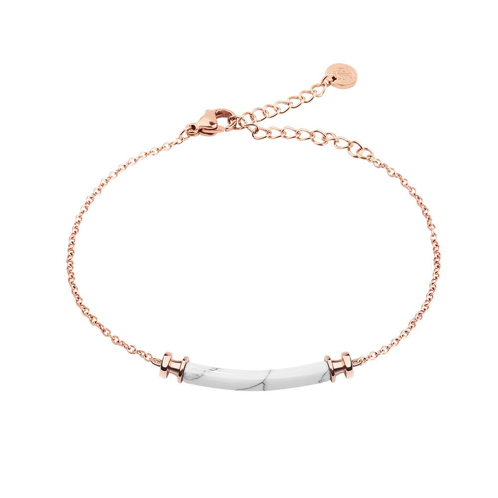 PAUL HEWITT Women's Rose Gold Bracelet with Maritime Pendant - Adjustable Stainless Steel Chain Bracelet - Rose Gold & White - 31 cm