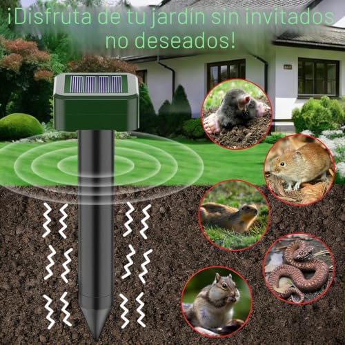 Solar Mole Repeller, Ultrasonic Mouse Repeller 4 Pieces, Animal Repeller for Repelling Moles, Moles, Snakes and Garden Rodents, Anti Moles, Against Pests