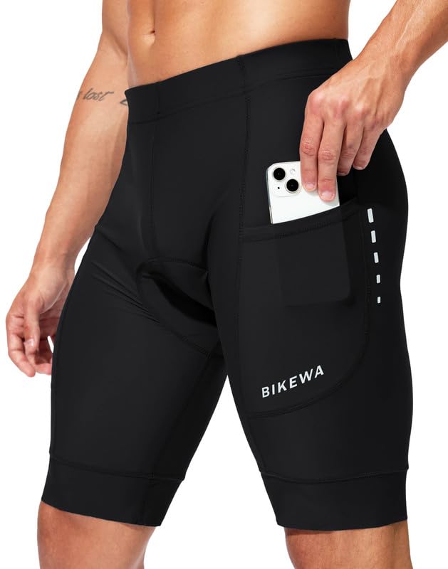 Photo 1 of Bikewa Padded Bike Shorts for Men 4D Cycling Road Riding Biking Padding Bicycle Shorts with Phone Pockets(Black,XXL)