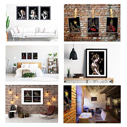 Scratch Paper Rainbow Scratch Art Paper Scratch Arts and Crafts for Adults and Kids DIY Art Craft Night View Painting Kits with 8 Sheets Scratch Cards & Scratch Drawing Pen (Girl&Street Corner)