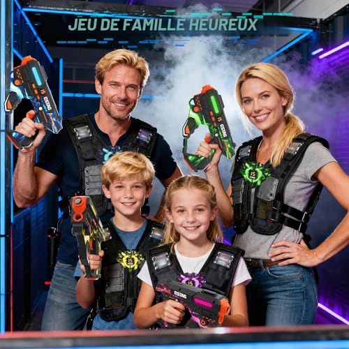VATOS Rechargeable Laser Tag Set with 360° Sensors for 4 Players, Infrared 2.4GHz Real Time Data Display, Family Group Game for Kids and Teens, Gift for