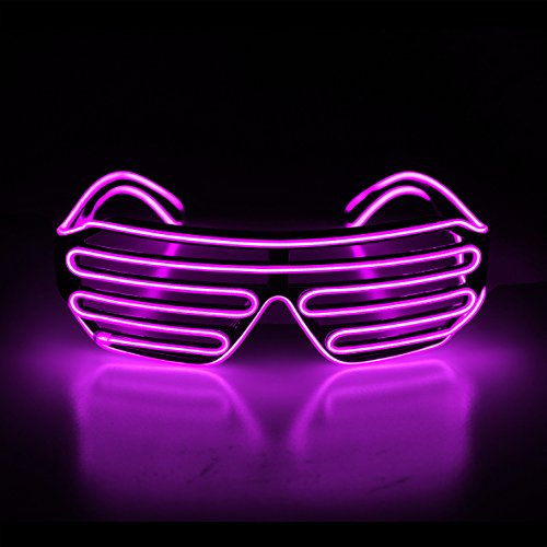 Aquat Light Up Shutter LED Neon Rave Glasses El Wire DJ Flashing Sunglasses Glow Costumes Voice Activated For 80s, EDM, Party RB02 (Pink, Black Frame)
