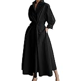 SEMATOMALA Women's Lapel Collared Maxi Blouse Dress V Neck Elegant Batwing Long Sleeve A-line Pleated Shirt Long Dress