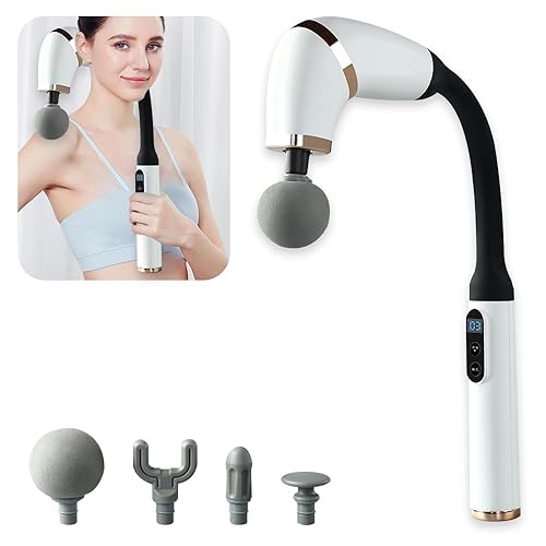 Massage Gun with U-Shaped Extension Handle, Massage Gun Deep Tissue with 4 Heads, 6 Speed Levels, and Touchable LED Screen for Full Body Muscle Relief and Recovery