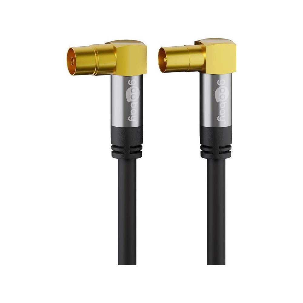 Goobay 70475 TV Antenna Cable Angled Coaxial Socket 90° > Coaxial Male 90° 135 dB 4x Shielded Gold-Plated Black (10.0 m)