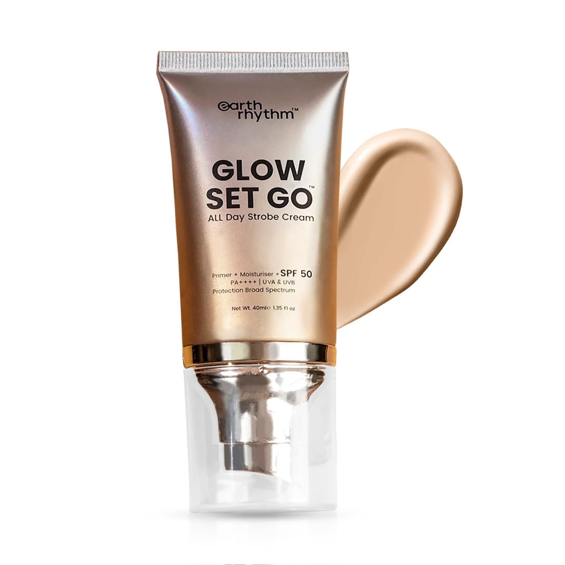 Earth Rhythm Glow Set Go Multipurpose Strobe Cream Spf 50 PA++++ | Used As Moisturizer, Primer, Highlighter | Cocoa Butter, Vitamin E - Pearly Glow- 40ml