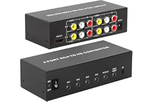 4 Port AV to HDMI Converter 1080P, Fit for RCA/Composite/CVBS to HDMI Converter Adapter, Support 16:9/4:3 Switch, Compatible 