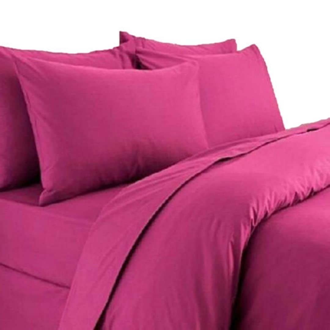 Laam linen Luxury Plain Dyed Duvet Cover With Pillowcase Cover 100% Poly Cotton Easy Care UK Size Bedroom Bedding Set (Fuchsia, King)