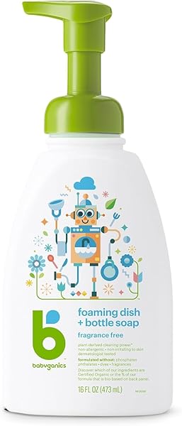 BABYGANICS FOAMING DISH SOAP, PUMP BOTTLE, FRAGRANCE FREE, 16 OZ.