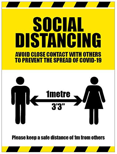 Social distancing, Please keep a safe (1 metre) distance coronavirus sign Semi Rigid PVC sign (250x300mm)
