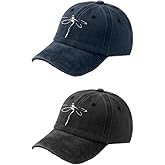 NOIAFZY 2pcs Dragonfly Print Baseball Cap Washed Distressed Casual Dad Hats Lightweight Breathable Sun Hat for Women Black