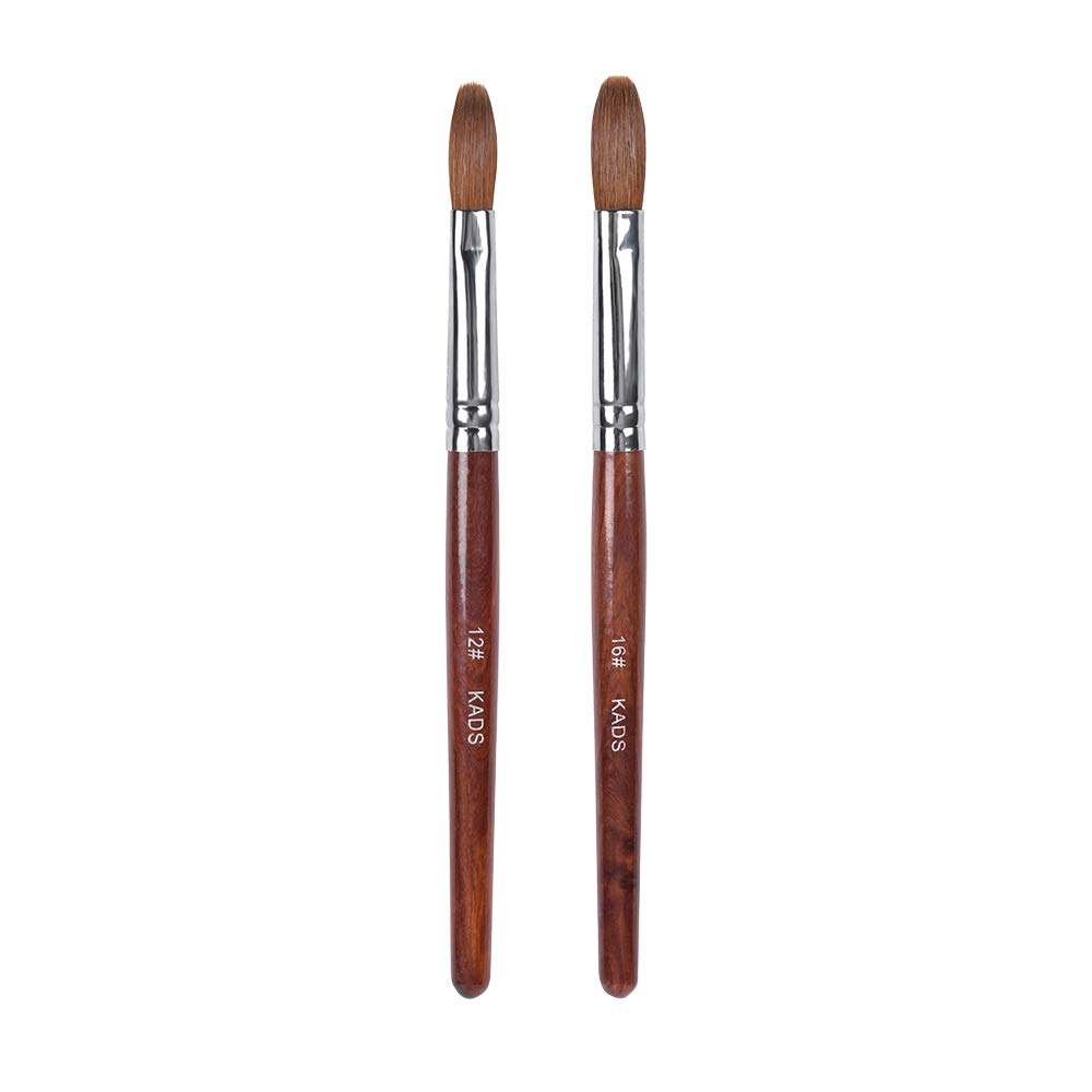 2pcs Kolinsky Sable Nail Brush Acrylic Brush for Acrylic Powder Nail Art Pen with Red Wooden Handle Manicure Design 12# & 16#