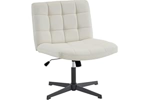 Furnimart Wide Armless Desk Chair No Wheels, Mid Back Swivel Criss Cross Chair for Home Office, Height Adjustable Wide Seat Home Office Task Chairs (Ivory White)