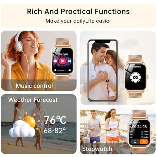 Smart Watches for Women, 1.85"HD Fitness Watch with Bluetooth Calling, Health Tracker for Sleep/Heart Rate/SpO2, 120+ Sports, 200+ Dials, IP68 Waterproof, Smart Watch for Android iOS (Rose Gold)