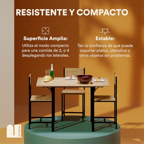MUBSON Comedor 2 en 1 con 4 Sillas. Comedor Colapsable Ponce con Superficie de 120x78 cm. Mesa Plegable para 2 o 4 Personas. Mesa para Cocina, Hogar o Terraza. Antecomedor. Dining Table (Beige)