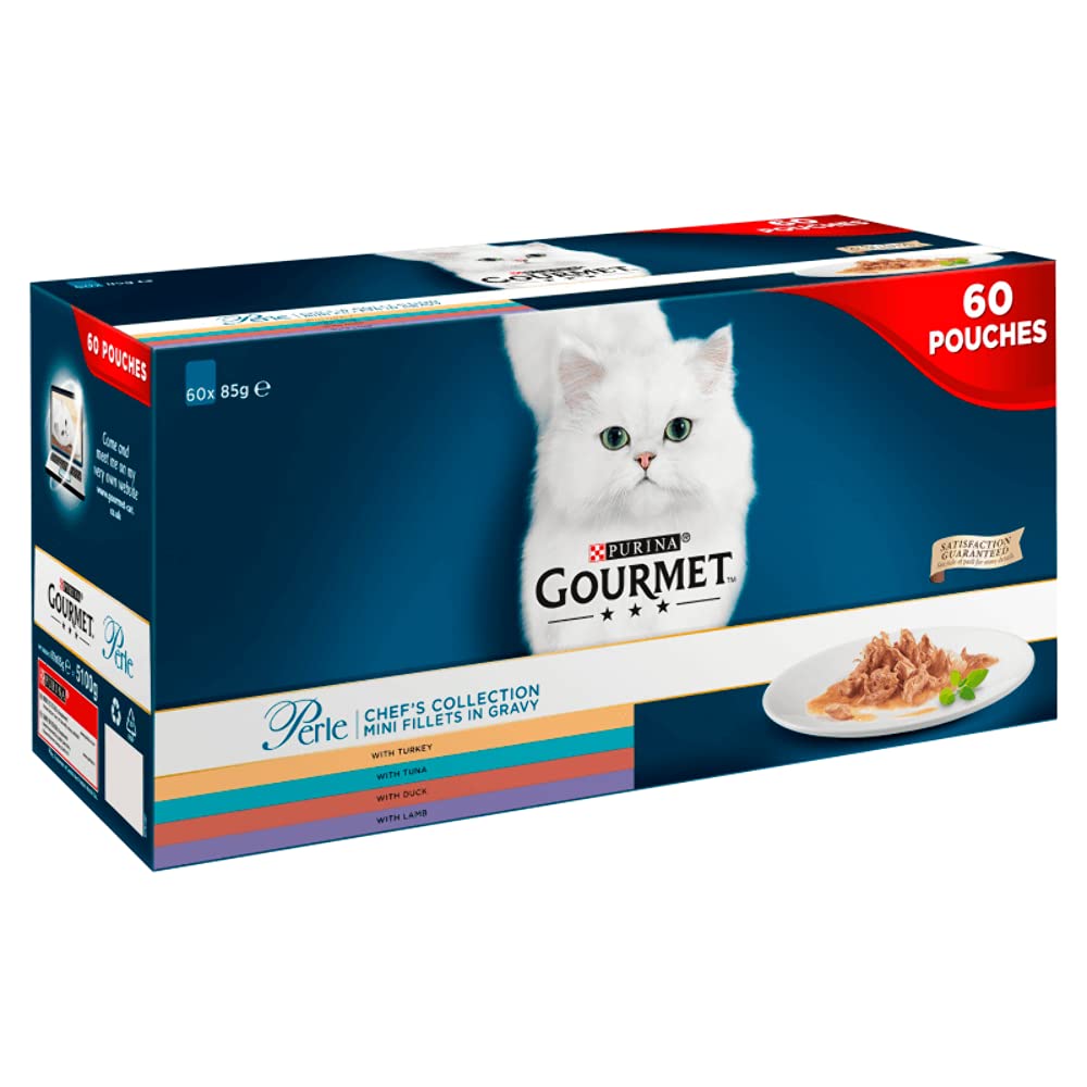 Gourmet Perle Adult Wet Cat Food Ocean Delicacies in Gravy with Salmon, Tuna, Plaice, Whitefish, 4 x 12 x 85 g Packs