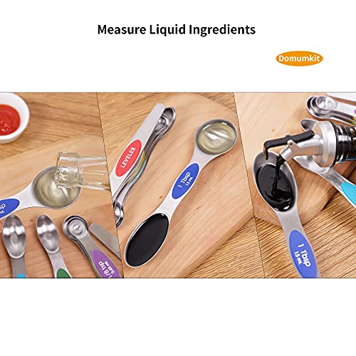Domumkit Measuring Spoons, 8 Piece Stainless Steel Measuring Spoon Set for Measuring