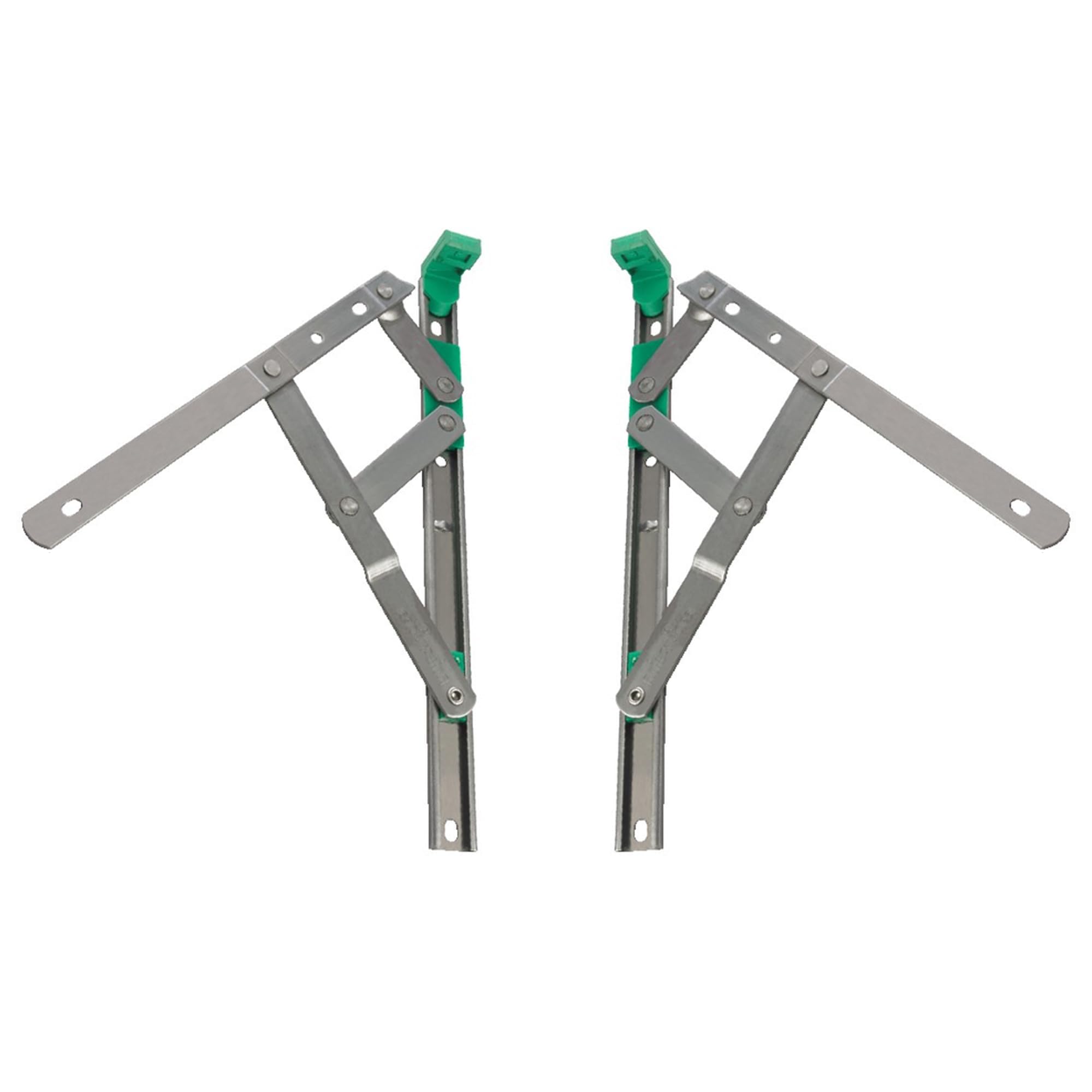 16" Premium Egress Fire Escape Window Hinges (Pair) | Side Hung UPVC Friction Stays with Green End Cap | 90° Opening, 13mm Stack | Approved Document B Compliant | 16" Length