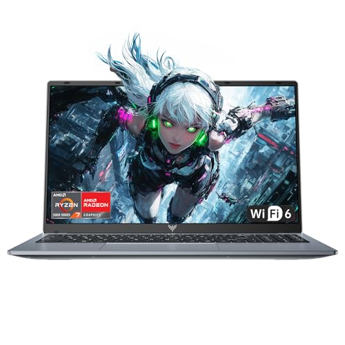Tivique 2026 15.6 Inch Laptop Gamer with Ryzen 7 5700U (up to 4.3GHz) 8C/16T, 16GB RAM DDR4*2 + 512GB SSD M.2, 1080 FHD, BT5.2, USB3.2, Type-C, HDMI, Fast 65W, WiFi 6