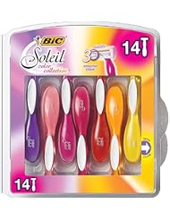 BIC Soleil 3 Colors Women's Disposable Razors With Aloe Vera and Vitamin E Lubricating Strip for Enhanced Glide, With 3 Blades, 14 Count