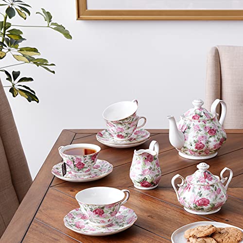 Gracie China by Coastline Imports Pink Summer Rose Chintz 11-Piece Tea Set  TS-33701CL/11