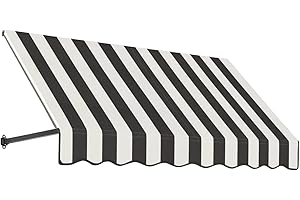 Awntech 10' Dallas Retro (124.5"-18"-24") Straight Slope Fixed Awning with Anodized Arms, Black/White Stripe