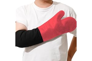 KING MILLS Extra Long High Temp Oven Mitts - 2pcs Commercial, Heavy Duty Non-Slip Grip Mitts - Silicone Heat Resistant Up to 500 Degrees, Ideal for Cooking, Baking & Frying, Red