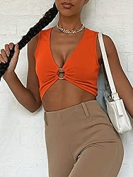 AEVZIV Sexy Crop Tops for Women Sleeveless Deep V