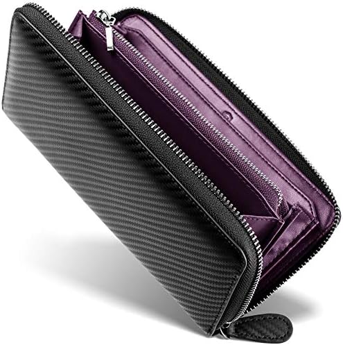 Grace Italian Carbon Leather Long Wallet Genuine Leather Interior & Exterior 4 Colors Round Zipper Large Capacity Luxury for Professionals