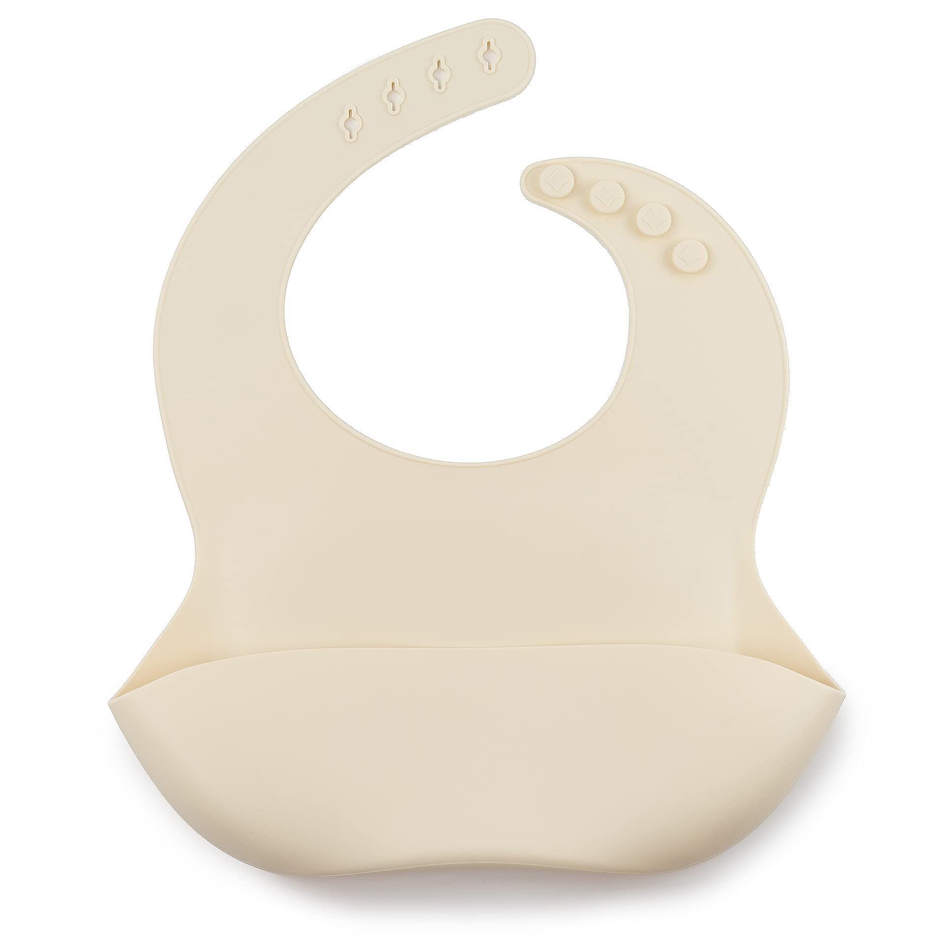 J.Børn Silicone Baby Feeding Bibs | Toddler Soft Silicone Bib | Waterproof Kids Apron | Easy To Clean Baby Weaning Protector | 4 Adjustable Sizes with Deep Front Pockets For Babies (Ivory)