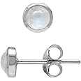 Silvershake 4mm Petite Natural Round Shape Moonstone White Gold Plated 925 Sterling Silver Stud Earrings