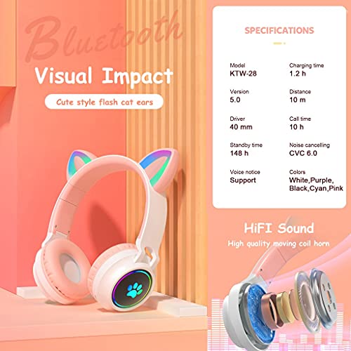 Pink Stereo Gaming Headset with Mic, Sound Cat Ear Wireless - Main Image