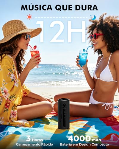 Caixa de Som Bluetooth Portátil GoFree2, Caixinha de Som Potente de 40W Máx com Graves Profundos, IP67 à Prova D'Água, 12H Bateria, Conexão USB e Bluetooth 6.0, Luzes LED para Praia, Piscina e Outdoor