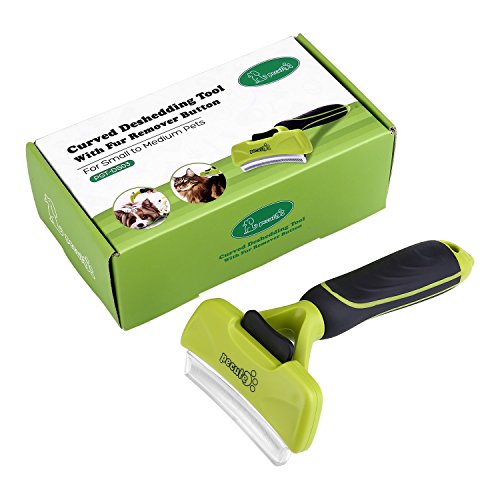 Pecute Hundekämme Fellpflege Kamm Klingekamm Entfilzungsmesser Fell-Entwirrer Haarentfernung Pflegebürste mit Selbstreinigung Pelzentferner Taste und Gekrümmte Klinge für lange und kurze Haare --- 100 mm Klingen / 76 mm Klilnge