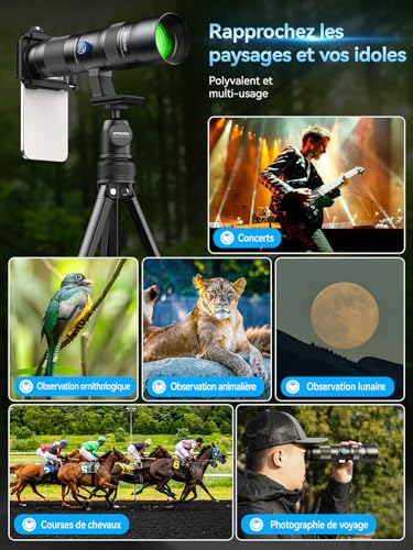 APEXEL Longue-vue Professionnelle 20-60X pour Ornithologie avec Adaptateur Smartphone - Équivalent 480-1440mm, Zoom Compact