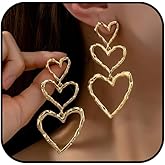 Valentines Earrings for Women Gold Heart Dangle Earrings Big Long Heart Drop Earrings Chunky Gold Large Statement Earrings Valentines Jewelry