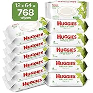 HUGGIES Natural Care Unscented Baby Wipes, Sensitive, Water-Based, 12 Total Flip Top Packs, 768 Count