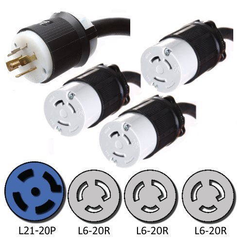 NEMA L21-20P to 3x L6-20R 3-Way Splitter Cord - 10 Foot, 20A, 120/208V, 12 AWG - Iron Box # IBX-2116