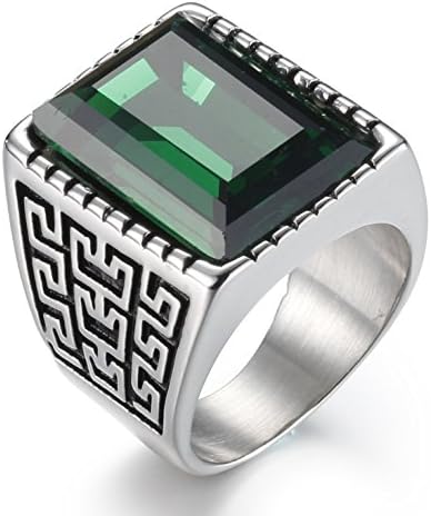 BOHO Jewelry Mens Stainless Steel Cz Ring Vintage Large Charming Gemstone Band