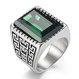 Boho Jewelry Mens Stainless Steel Cz Ring Vintage Large Charming Gemstone Band (10)