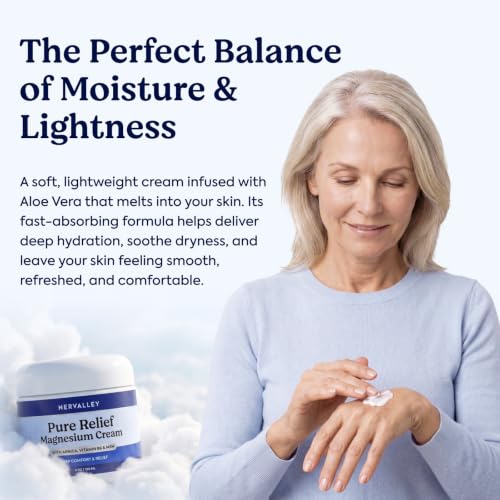 Pure Relief Magnesium Cream - Dead Sea Magnesium Lotion with MSM & Arnica | with MSM, Arnica & Vitamin B6, Soothing Topical Cream For Feet, Legs & Hands, For Nerve Pain, Fast-Absorbing, 4 Oz