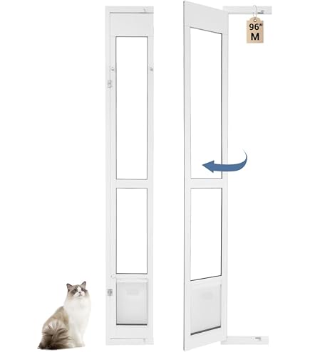 96 Inch Cat Door For Sliding Glass Door - Adjustable Pet Door For Small Animals, Left Open Mount From Inside