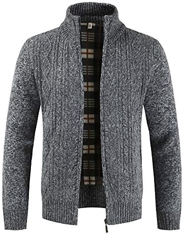 HARRYSTORE Mens Casual Stand Collar Slim Full Zip Thick Cable Knitted Cardigan Sweaters with Pockets