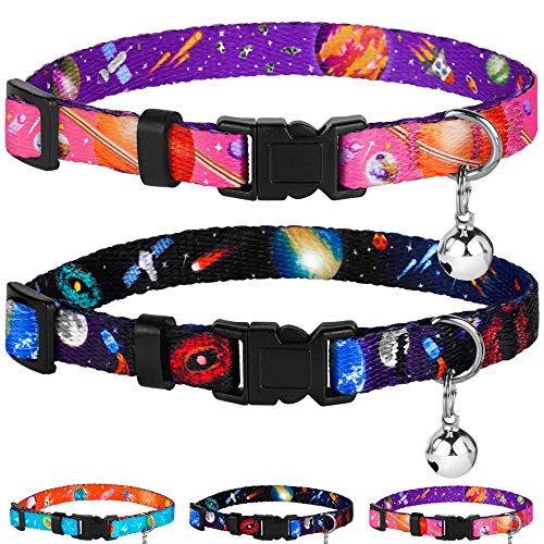 CollarDirect Galaxy Cat Collar with Bell Space Pattern 2PCs Adjustable Safety Breakaway Collars