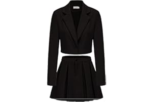 EXLURA Women's Long Sleeve Blazer Suit Sets with Pleated Mini Skirt Fall 2 Piece Outfits Trendy Y2K Fashion Clothes