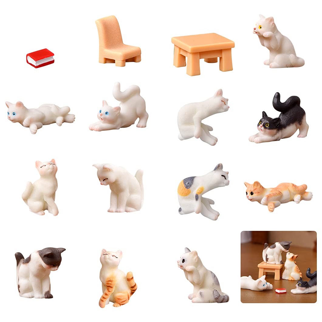 Rolin Roly 15 Pcs Miniature Cat Figurines Micro Landscape Decoration Animals Miniature Figurines Mini Resin Garden Ornaments for Home Garden Office Cake Decorations — image 1