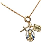 sunglnl Virgin Mary Necklace For Women, 14k Gold-Plated Small Cross Holy Writ Tag With Cubic Zirconia Religion Pendant Faith Jewelry Gift